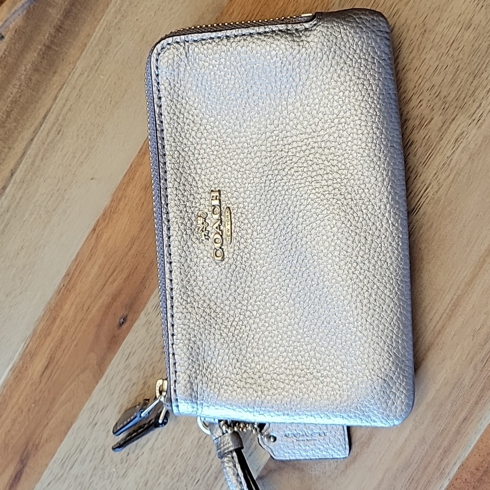 Coach double zipper wristlet pouch
